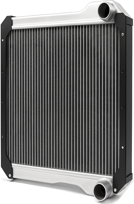 Dolphin earth moving equipment radiator with aluminium tanks and steel side frames